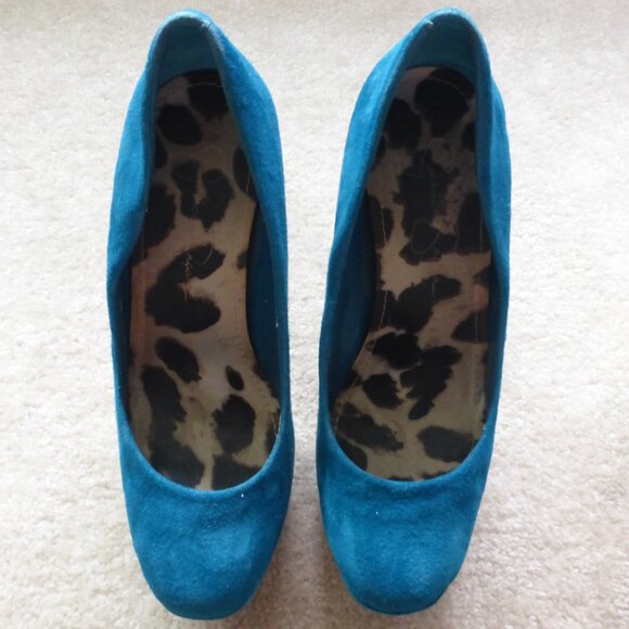 JESSICA SIMPSON dark teal faux suede platform pumps - Picture 2 of 14